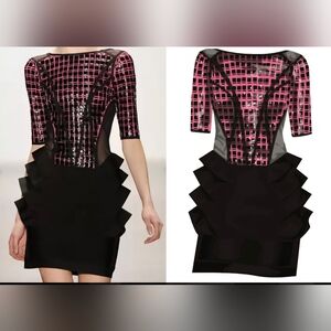 Herve Leger Black and Pink Mini Dress